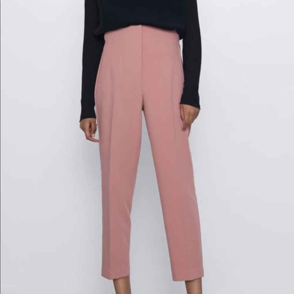 ZARA high waisted trousers pants with darts. Pink. Size US Large.
